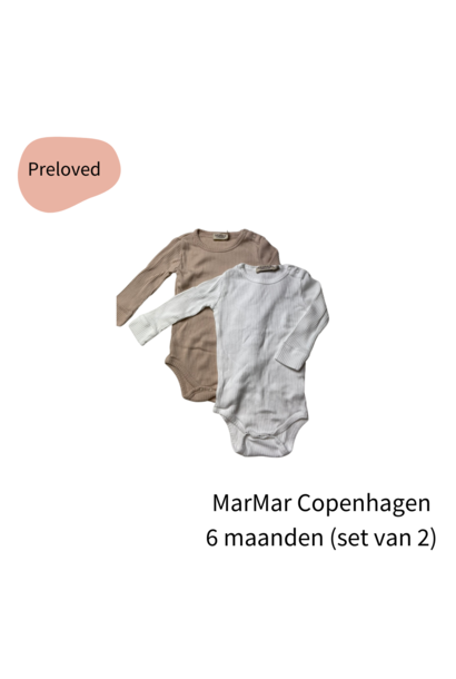 MarMar Copenhagen modal romper set van 2, wit en bruinroze, maat 68