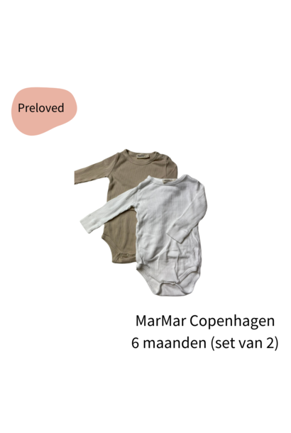 MarMar Copenhagen modal romper set van 2, wit en beige, maat 68