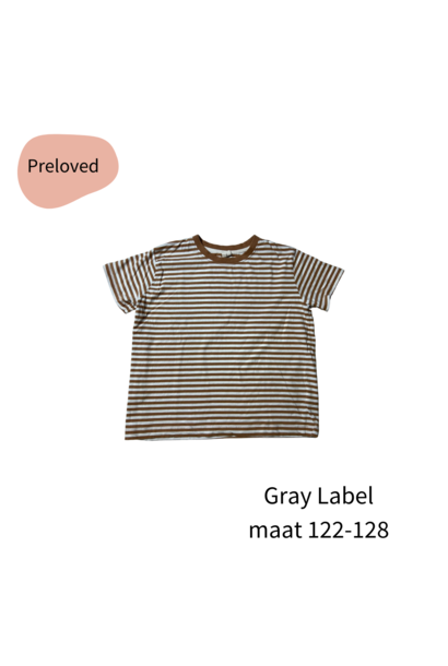 Gray Label gestreept t-shirt lichtbruin/wit maat 112/ 128