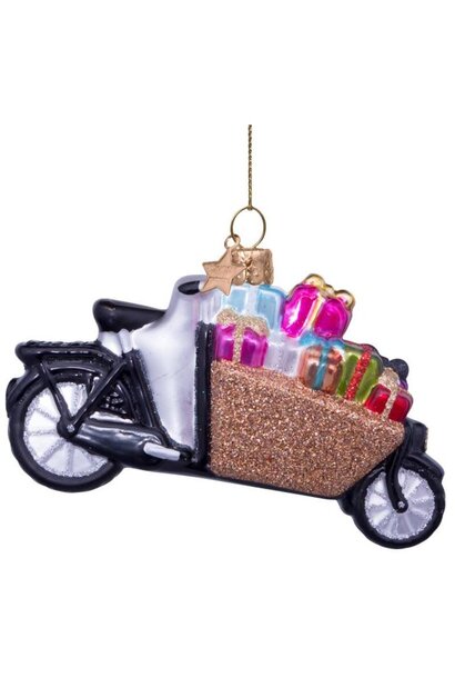 Vondels - Kerst ornament glas - Bakfiets met cadeautjes H6cm