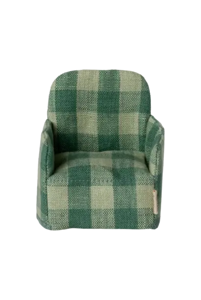 Maileg -  Folding chair, Mouse - Green check