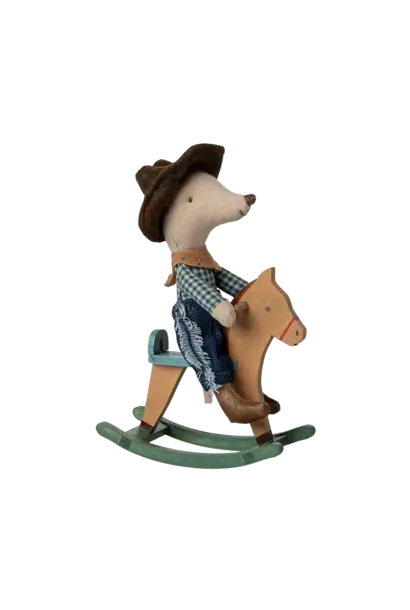 Maileg - Cowboy mouse op hobbelpaard - Little brother