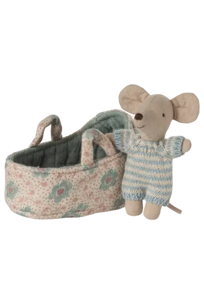 Maileg - Baby mouse in carry cot - Blue