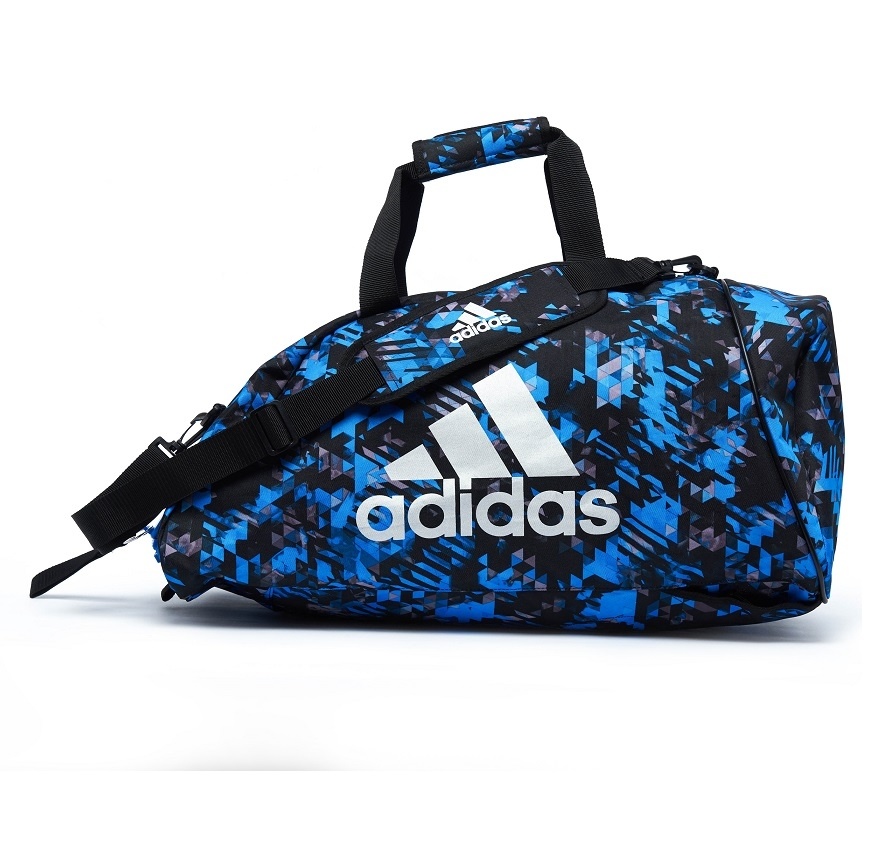 Adidas adidas Combat Sporttas Polyester 2 in 1 Blauw Camo/Zilver Large Adidas adidas Combat Sporttas Polyester 2 in 1 Blauw Camo/Zilver Large