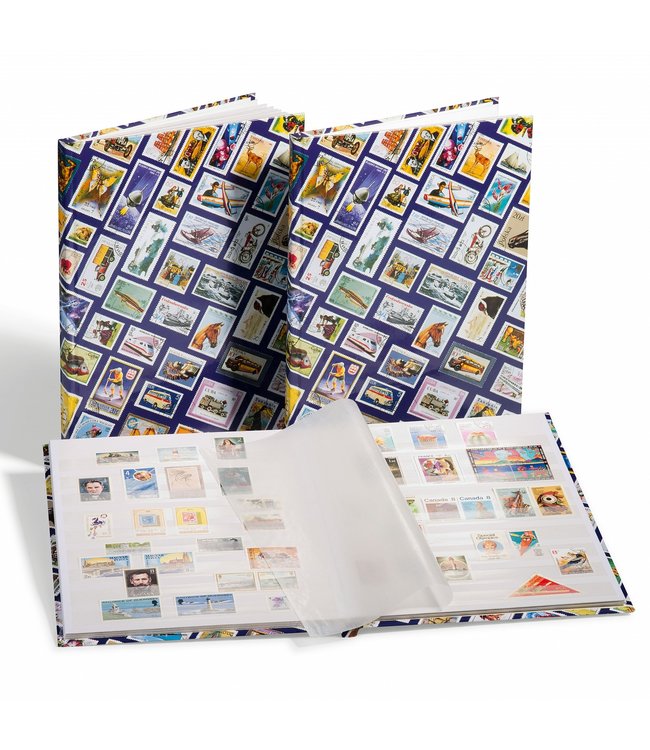 Stockbook (Din A4) With Stamps Motif  / 16 White pages / Blue