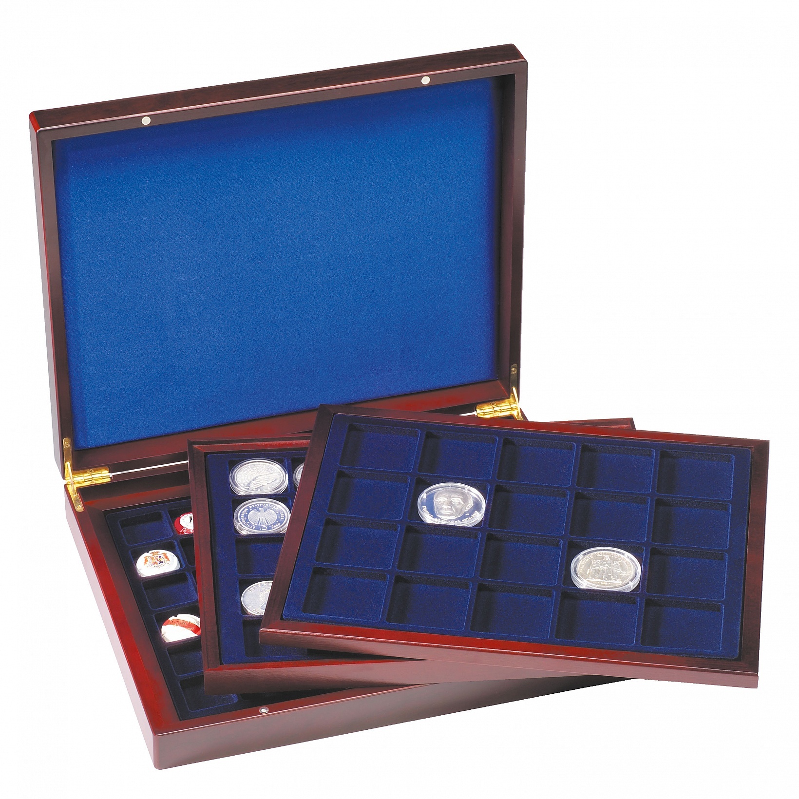 Leuchtturm 334107 Cajón Portamonedas Smart - 20 Compartimentos Cuadrados Para Monedas De Hasta 41 Mm - 10 + 20 Euro Alemán, 10 DM En Cápsulas, Azul