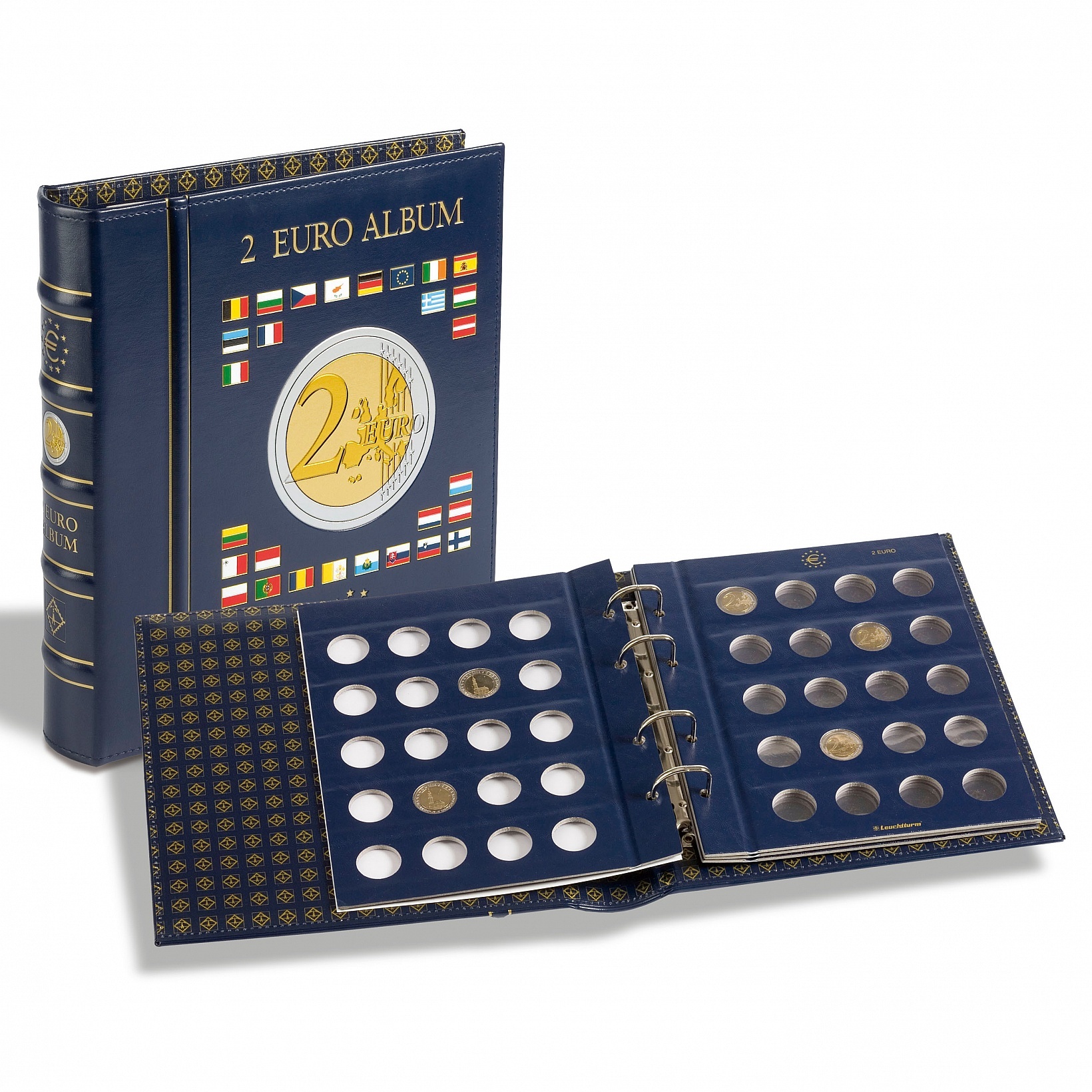 Album à Monnaies Leuchtturm Optima Classic – Reliure à Anneaux Personnalisable – Couleur Bleue