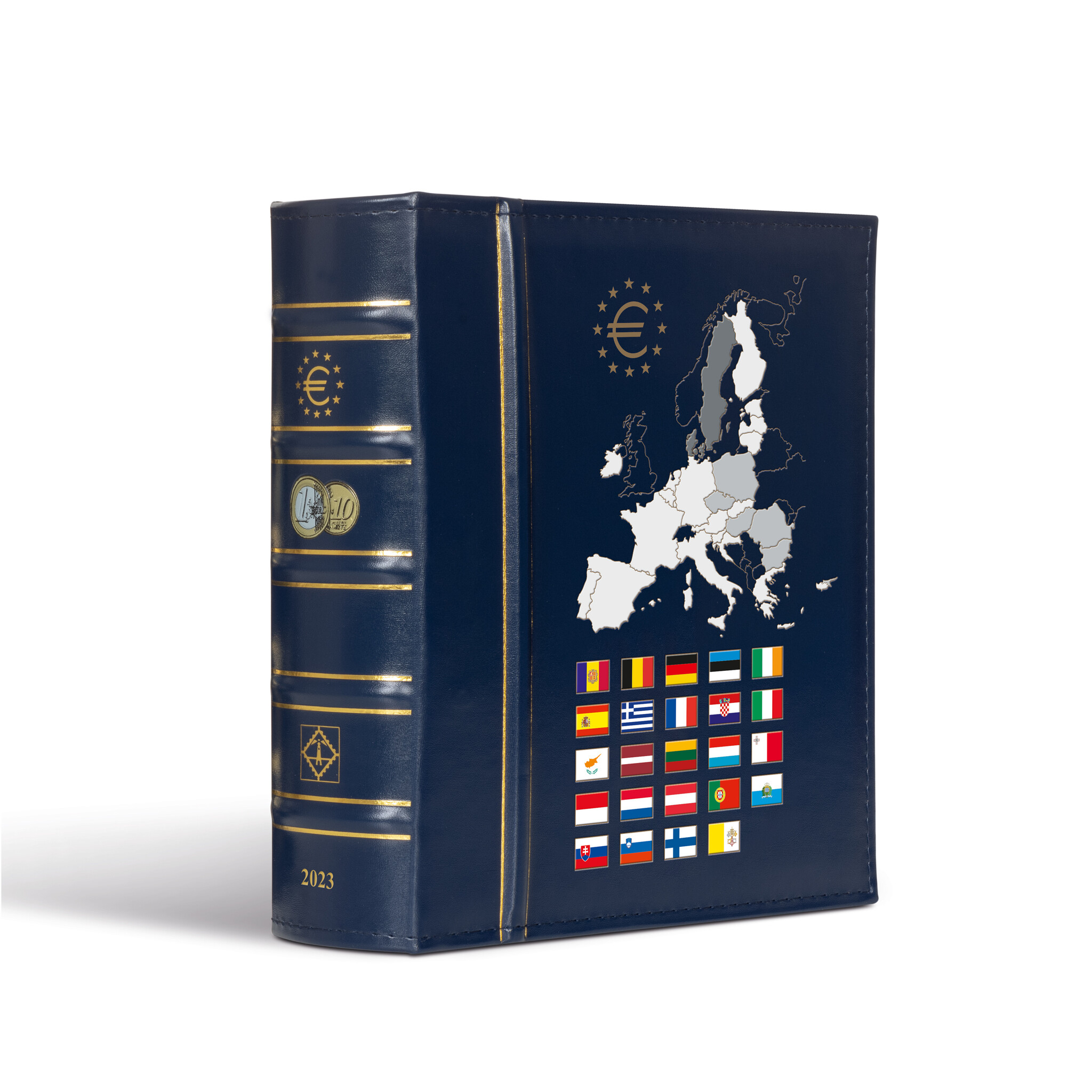 Leuchtturm 350454 Album De Poche Pour 48 Pièces De 2 Euros - Route 2€ Bleu Avec Couvercle Gaufré Argent