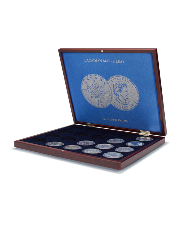 Volterra Uno / Presentation Case / 20 “Maple Leaf” / 1 oz Silver in Capsules, / Mahogani