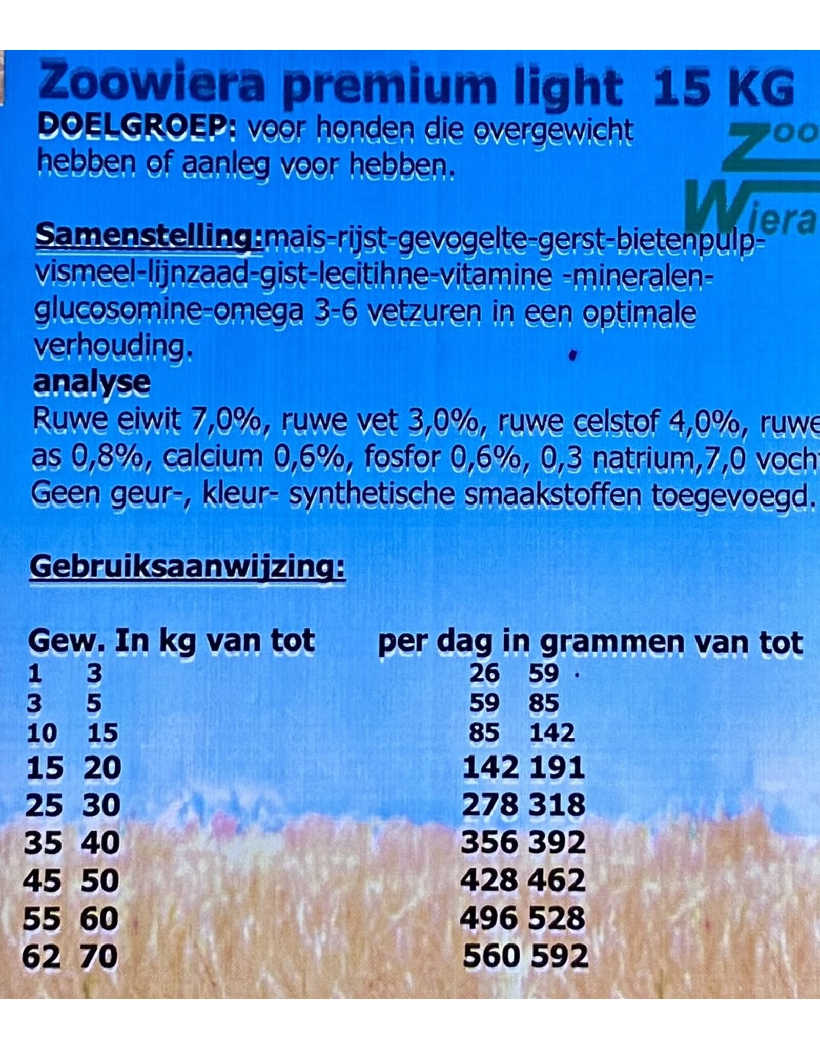 Zoowiera Premium light droogvoer 15 KG