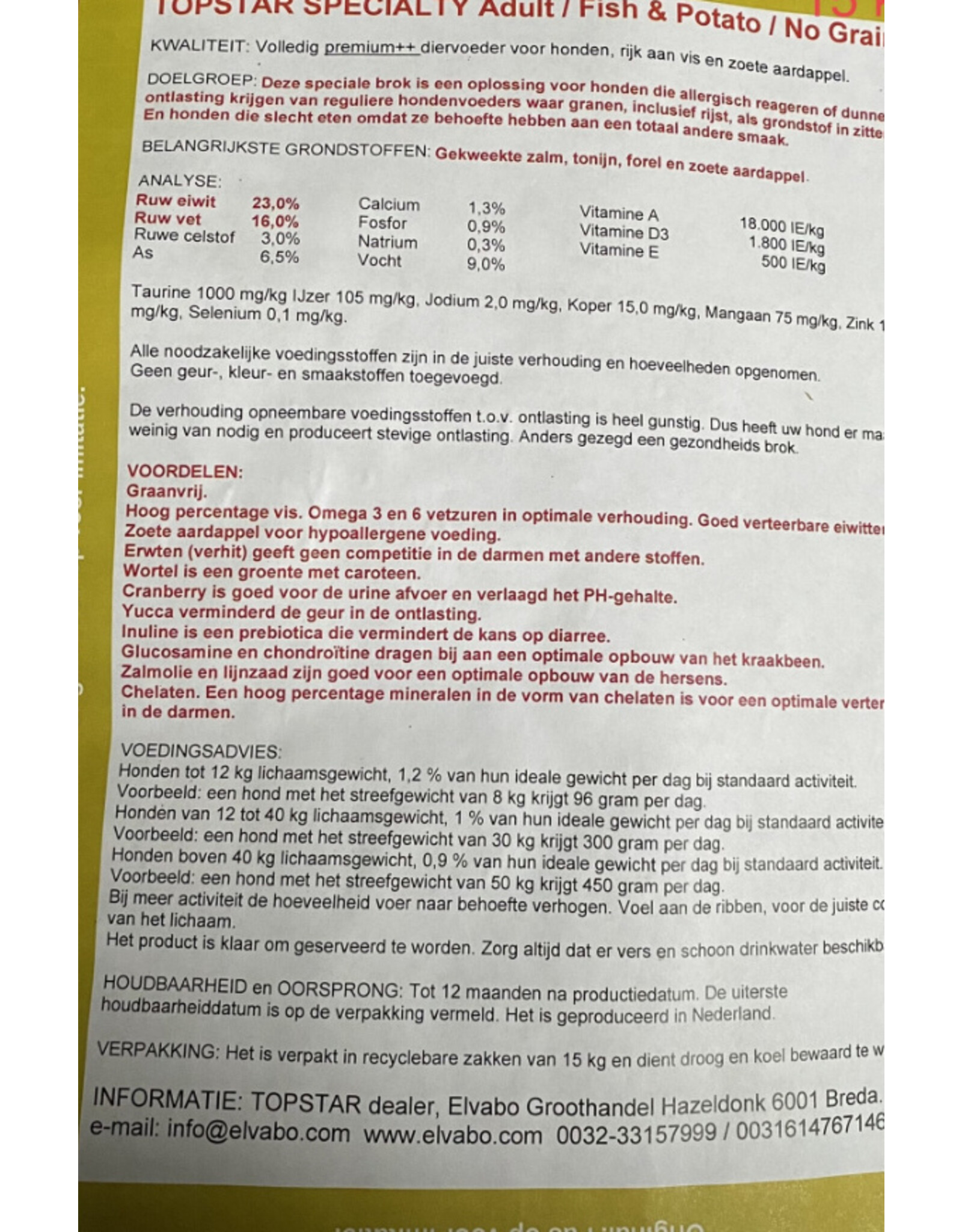 topstar Topstar Specialty Fish & Potato No Grain droogvoer- 15 Kg