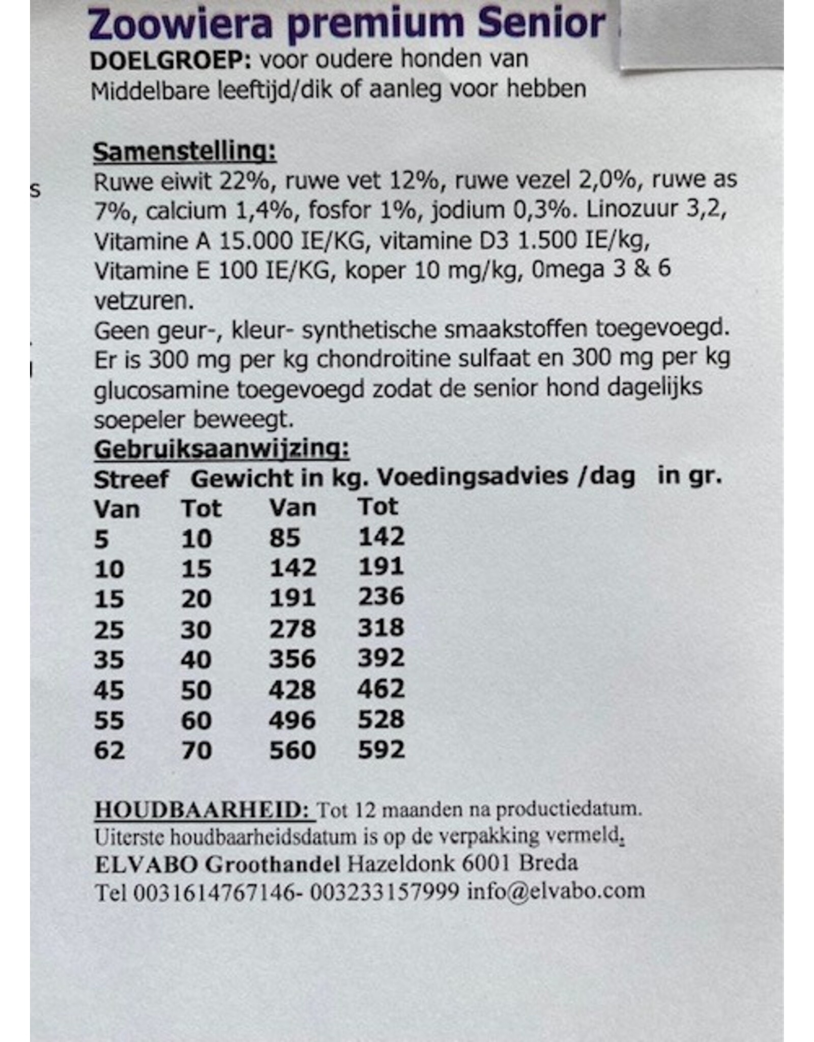 Zoowiera premium senior  droogvoer 3 kg