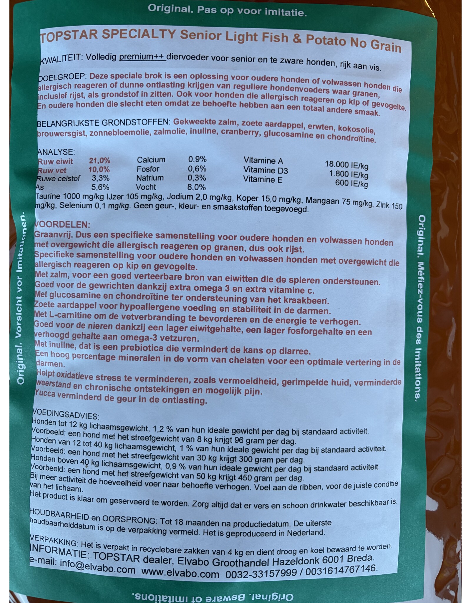 Topstar speciality senior light fish &  potato no grain 15 kg