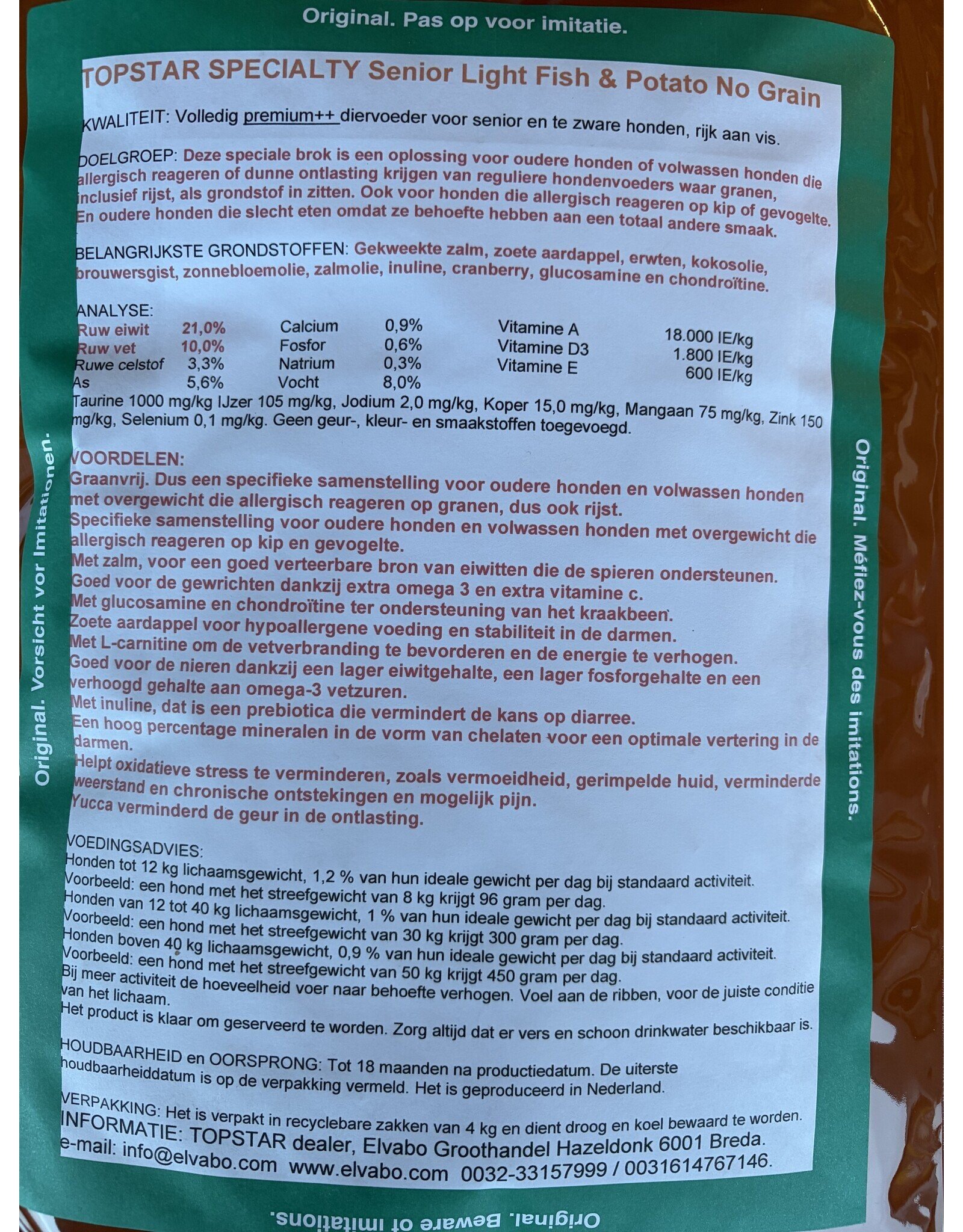 Topstar speciality senior light fish &  potato no grain 4 kg