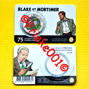 Belgium 5 euro 2021 colored in blister.(Blake and Mortimer)