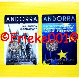 Andorra 2x 2 euro 2022 comm in blister.(Karel De Grote en Europese Unie)