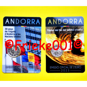 Andorra 2x 2 euro 2023 comm in blister.(UN accession + Zomerzonneweelde)