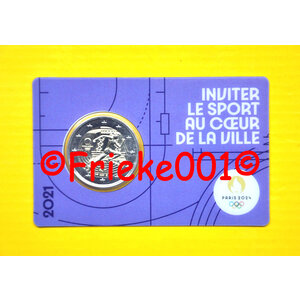 Frankrijk 2 euro 2021 comm in blister.(Olympische spelen 2024) Paars