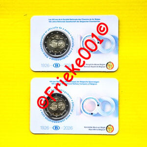 België 2x 2 euro 2026 comm in blister.(100 jaar belgische spoorwegen) Nederlands + Frans