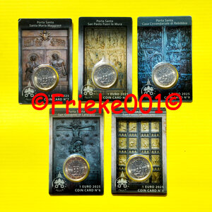 Vaticaan 5x 1 euro 2025 unc in blister.(Nr. 5,6,7,8,9)