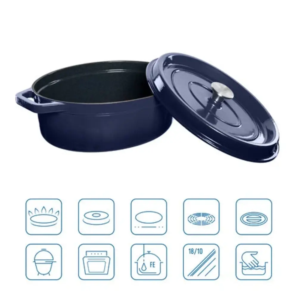 Grand Feu - Geëmailleerd gietijzeren braadpan - ovaal - 5,6 l - blauw Grand Feu - Geëmailleerd gietijzeren braadpan - ovaal - 5,6 l - blauw