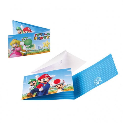 Super Mario Super Mario Bros Uitnodigingen Kinderfeestje - 8 stuks Super Mario Super Mario Bros Uitnodigingen Kinderfeestje - 8 stuks