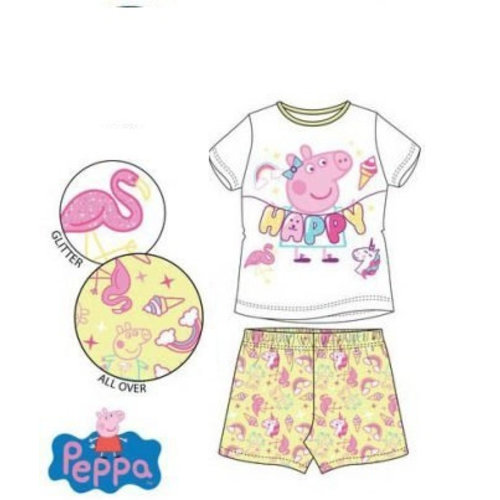 Peppa Pig Peppa Pig Shortama - Geel/Wit - Maat 116 Peppa Pig Peppa Pig Shortama - Geel/Wit - Maat 116