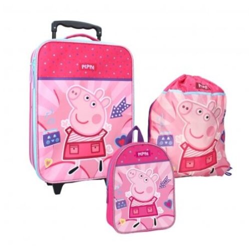 Peppa Pig Peppa Pig Reisset: Trolley Koffer, Rugzak en Gymtas Peppa Pig Peppa Pig Reisset: Trolley Koffer, Rugzak en Gymtas