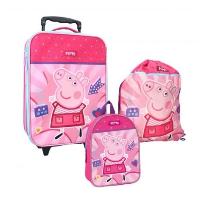 Peppa Pig Reisset: Trolley Koffer, Rugzak en Gymtas