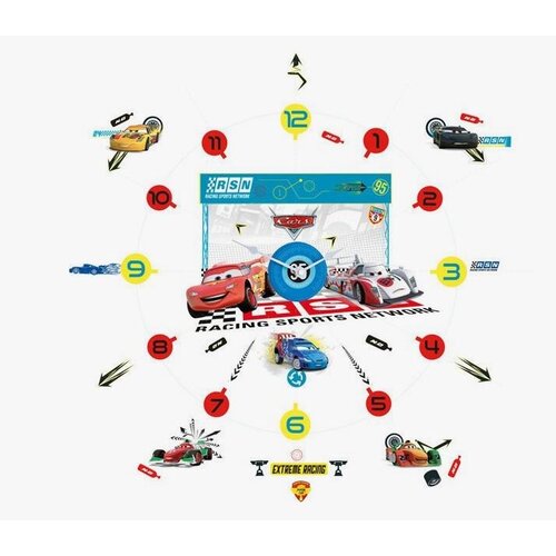 Cars Disney Cars Wandklok / Klok met Muurstickers Cars Disney Cars Wandklok / Klok met Muurstickers