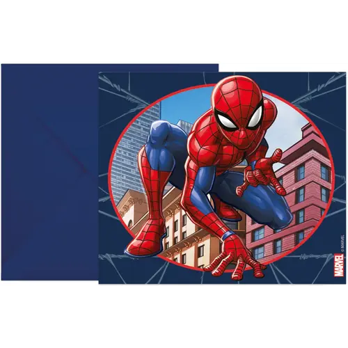 Spiderman 6 Spiderman Uitnodigingen met Envelop