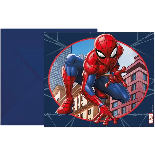 6 Spiderman Uitnodigingen met Envelop