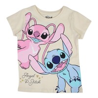 Stitch en Angel T-shirt - Zacht Geel - Disney