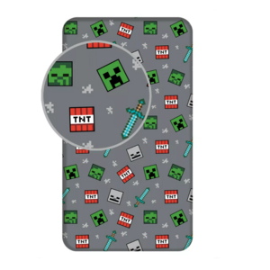 Minecraft Minecraft Hoeslaken 90x200 cm - Grijs