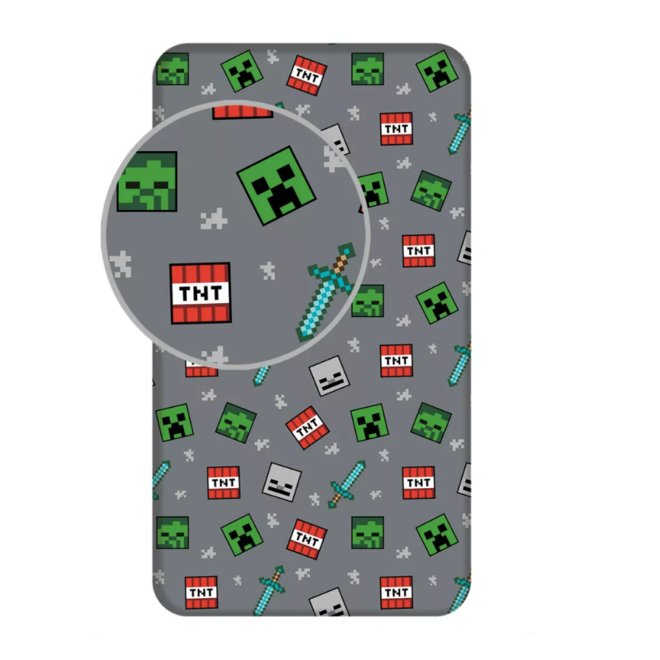 Minecraft Hoeslaken 90x200 cm - Grijs