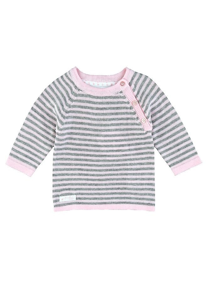 First Knit Sweater Raglan Roze Streep