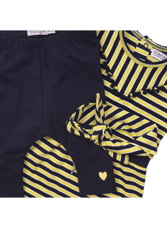 Jurk, Legging en Haarband Navy/Yellow