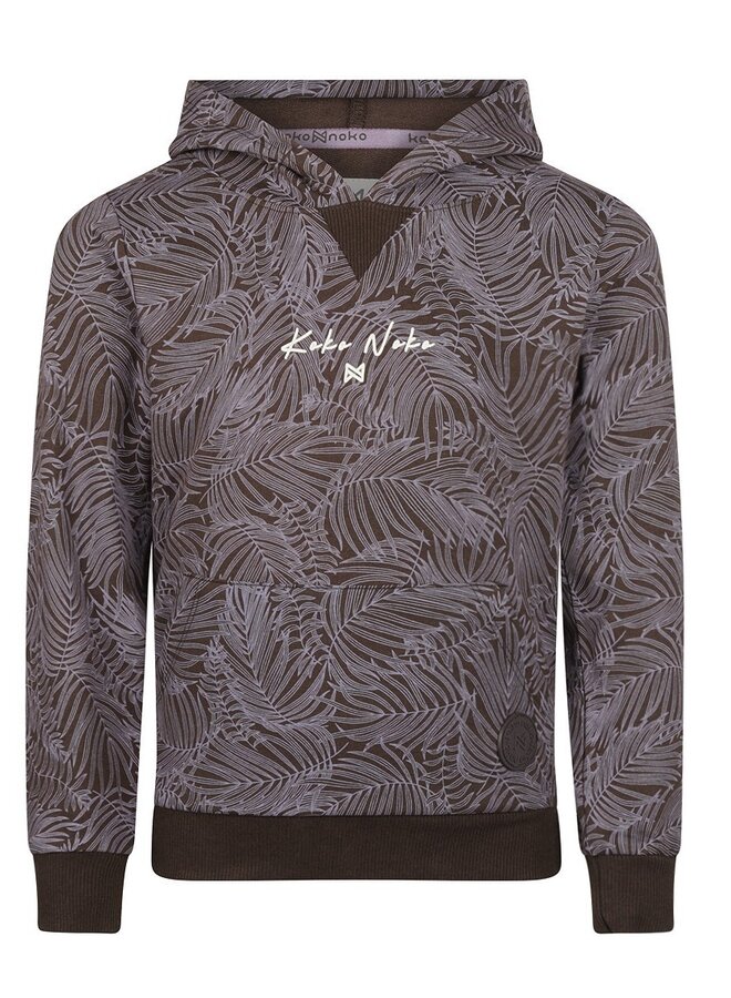 Sweater Hoody met print Dark Brown