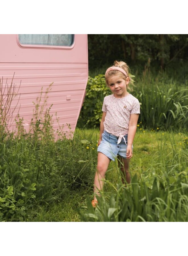 T-shirt met knoop roze printje