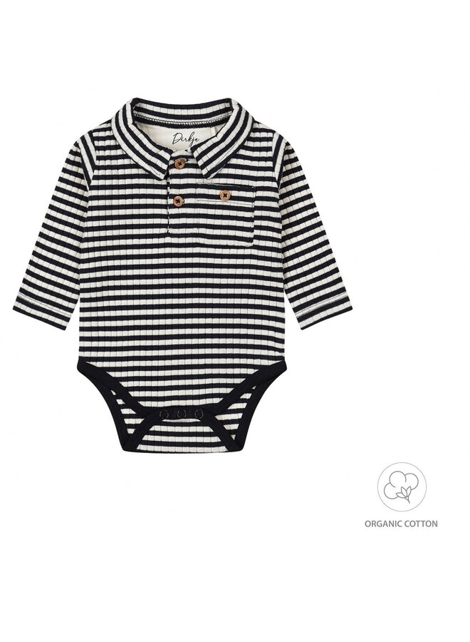 Shirt / Romper met Polokraagje organic cotton Streep Navy