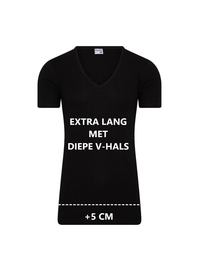 M3000 Heren T-Shirt Diepe V-Hals Extra Lang Zwart