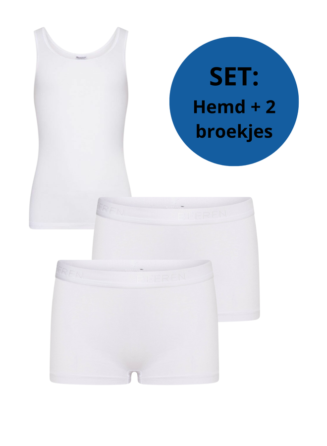 Meisjes Set: Hemd en 2 Boxers Wit