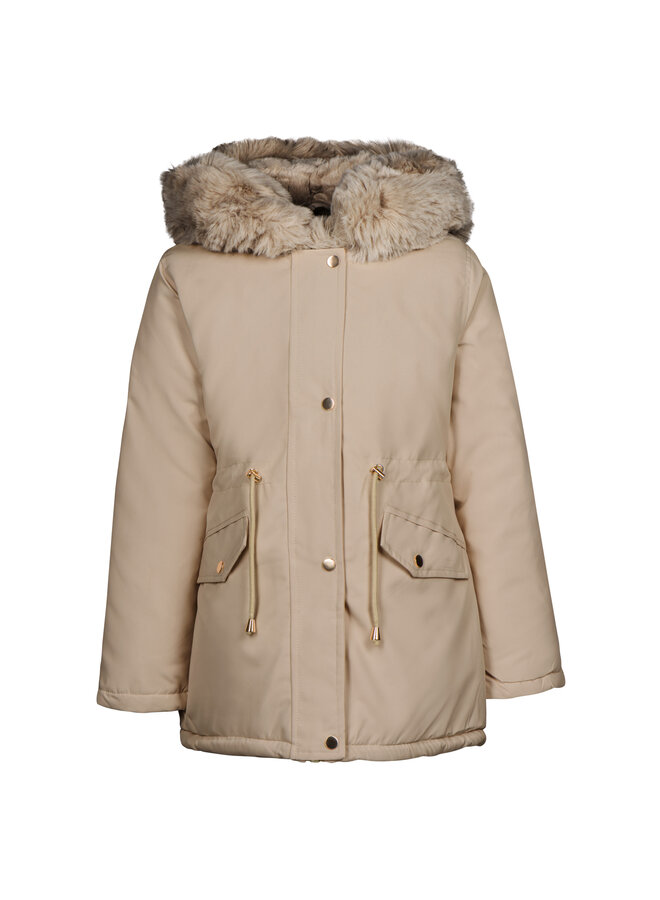 Jas gevoerd met bont Beige