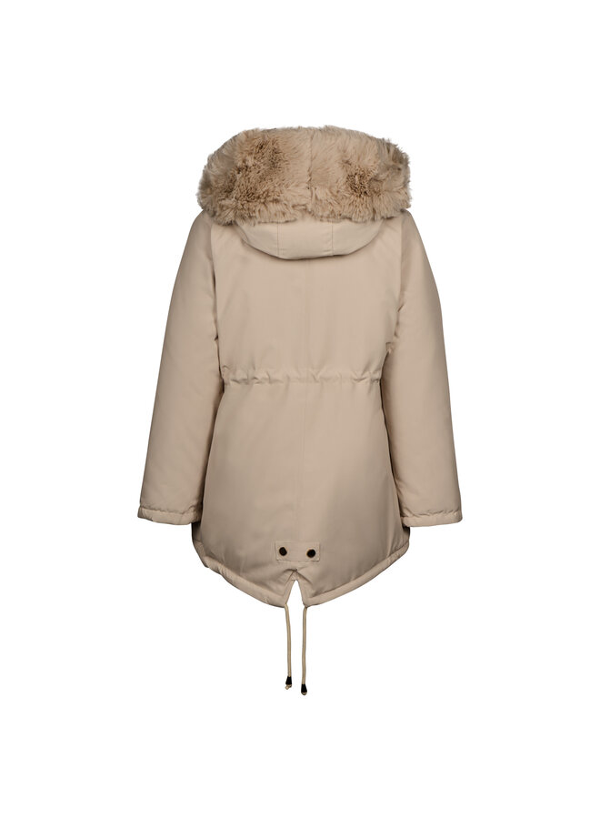 Jas gevoerd met bont Beige