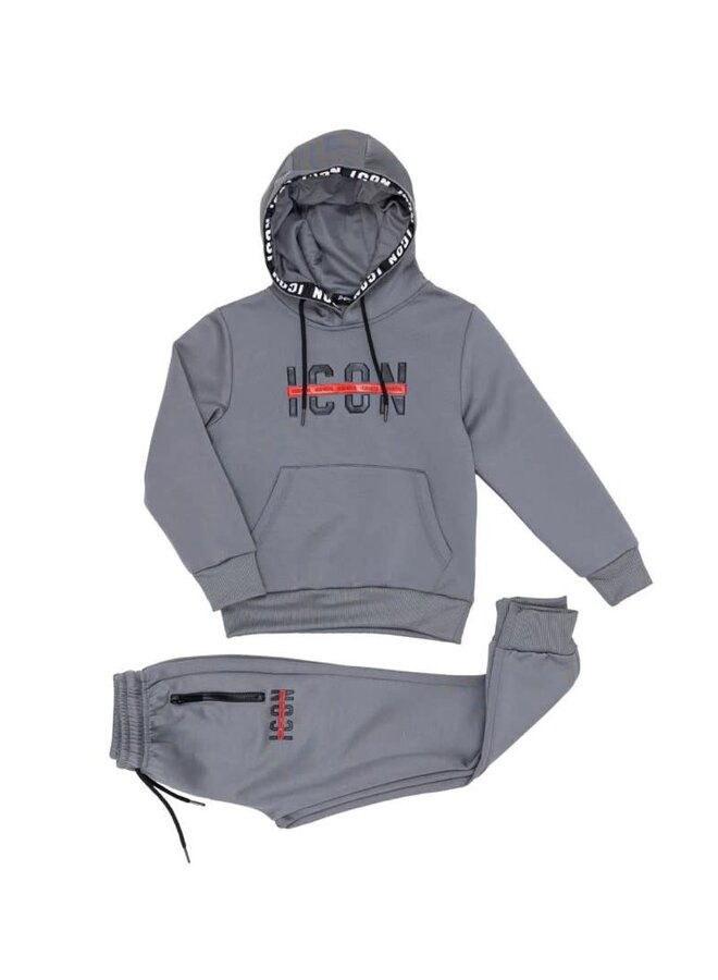 Hoody en Broek Icon Grijs met rode accenten
