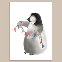 Getekenddoorzusje Poster Pinguin met slinger 30 x 40 cm