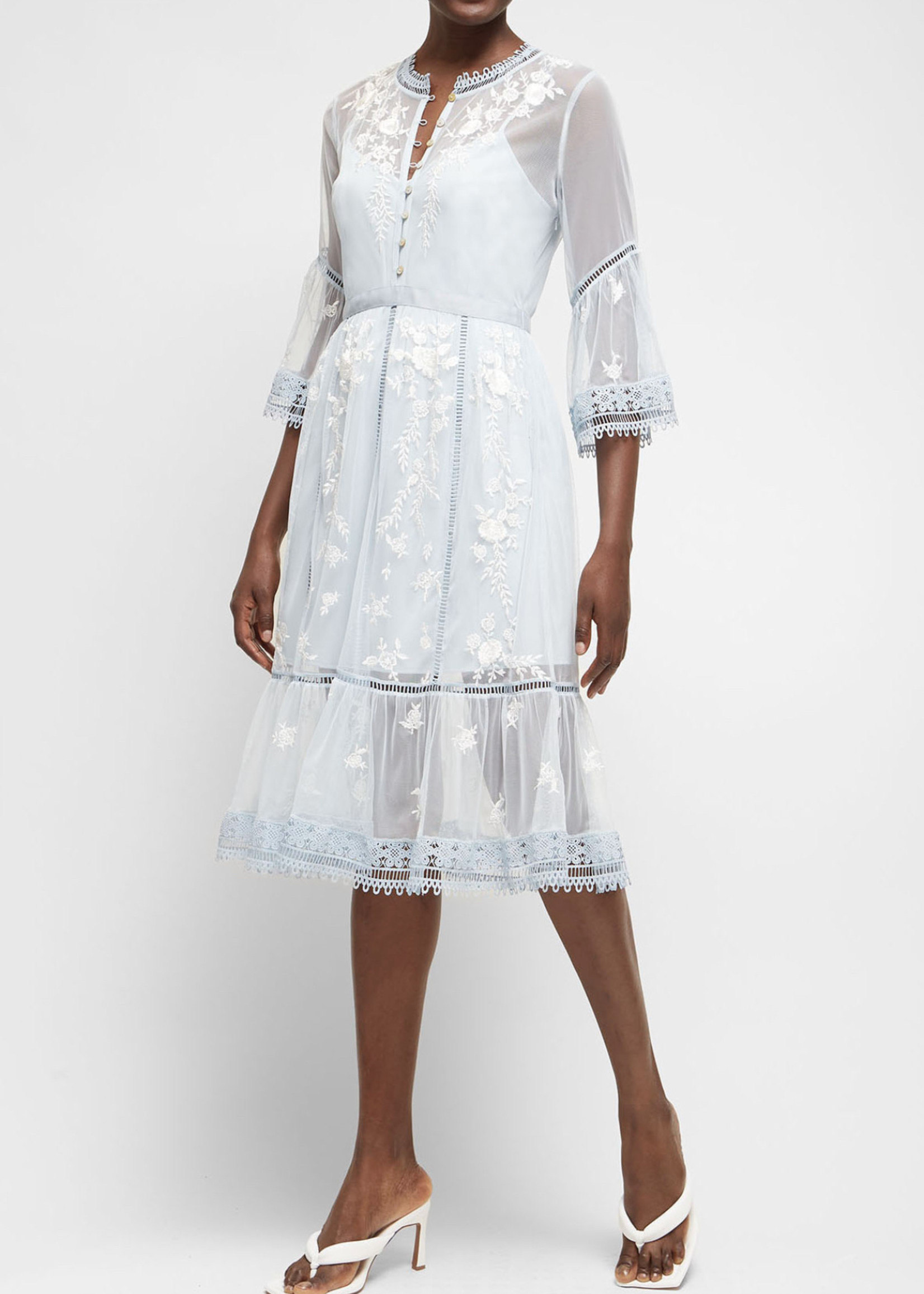 French Connection ARABELLE EMBROIDERED MIDI DRESS