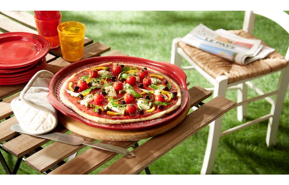Emile Henry rode pizzasteen - 23 cm rond