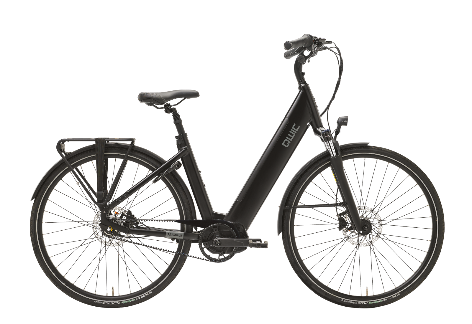 stadsfiets dames Kopen?✓ Qwic e-bike premium i mn7+belt black - AktieBikes.nl