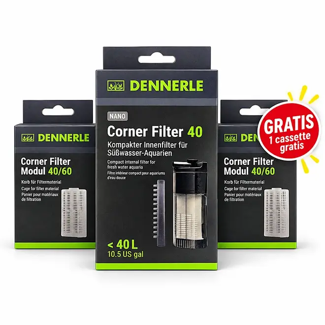 Dennerle Nano Corner Filter 40 incl. 2 filterelementen – waarvan 1 gratis